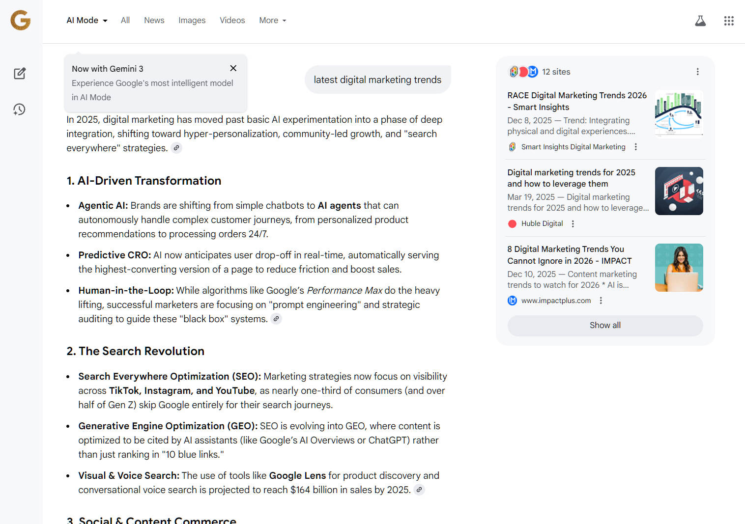 AI Mode search example
